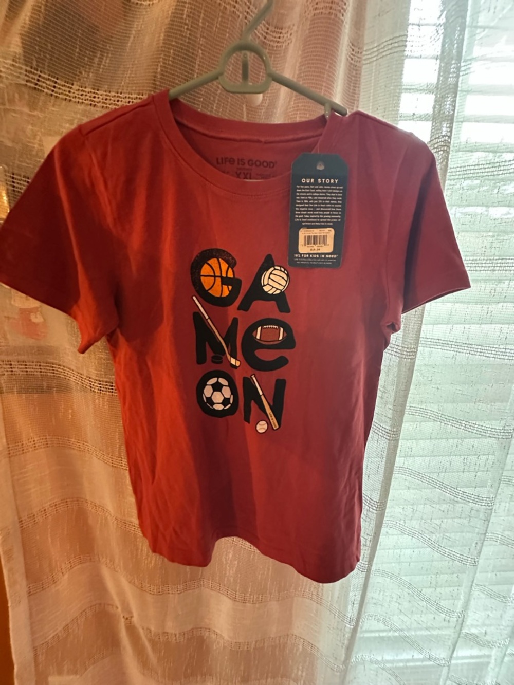 Life Is Good Maroon Graphic Tee with Sports Icons